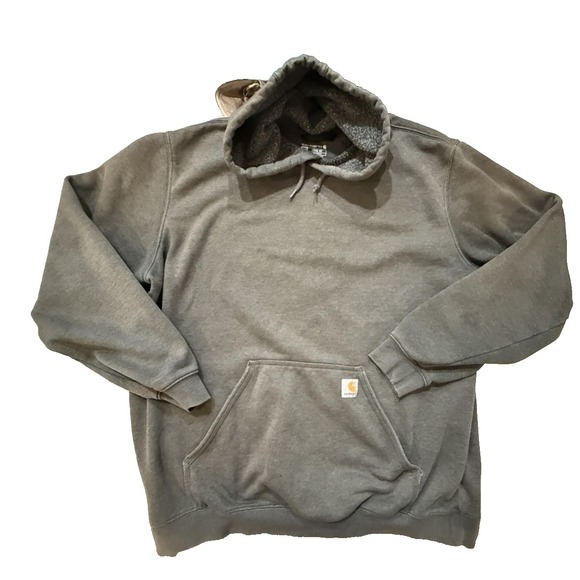 Carhartt Other - Carhartt Hoodie Mens 2XL Gray Sherpa Lined Fleece Pullover Sweatshirt Workwear